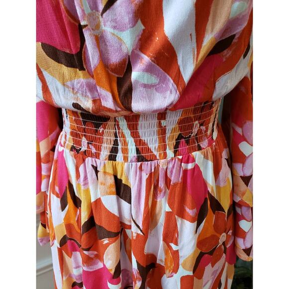 Forever 21 Fit & Flare Dress Women 0X Multi Pleated Off the Shoulder Bell Sleeve - Picture 8 of 16